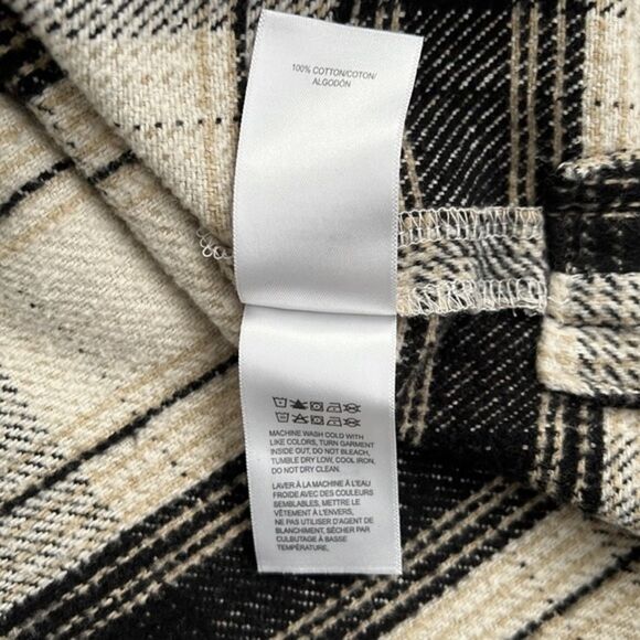 LUCKY BRAND Oversized Shacket Medium Plaid Cream Black Shirt Jacket 90s Western - Picture 10 of 12